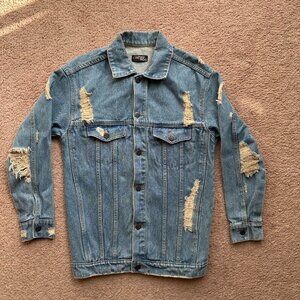 Courtshop Jean Jacket Womens Extra Small Blue Button Up Distressed Denim XS